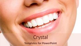  Presentation with mindfulness smile - PPT theme with woman smile with great teeth background and a coral colored foreground