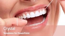  Presentation with woman - Presentation design featuring woman smile with tooth floss background and a coral colored foreground