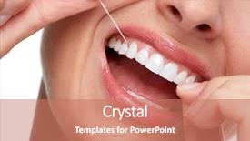  Presentation with bacteria on tooth - Beautiful slides featuring woman smile with tooth floss backdrop and a coral colored foreground