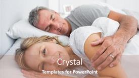  Presentation with sleeping - Slide deck with closeup of visit card in female medic hand with copy space isolated on white background background and a sky blue colored foreground