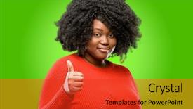  Presentation with beautiful black women smiling - Colorful PPT layouts enhanced with woman smiling broadly showing thumbs backdrop and a  colored foreground