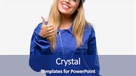  Presentation with woman and drugs - Colorful PPT theme enhanced with woman smiling broadly showing thumbs backdrop and a navy blue colored foreground