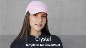  Presentation with baseball - Presentation design featuring woman smiling wearing pink baseball background and a dark gray colored foreground