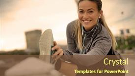  Presentation with triathlon run woman - PPT layouts with woman-smiling-whilst-strething-before background and a tawny brown colored foreground