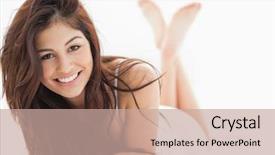  Presentation with bed - Amazing presentation theme having woman smiling with her crossed backdrop and a coral colored foreground