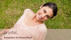  Presentation with head - Slide deck with woman-smiling-with-her-head background and a lemonade colored foreground