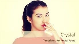  Presentation with cigarette - Beautiful slide set featuring woman smoking electronic cigarette ecigarette backdrop and a  colored foreground