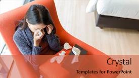  Presentation with sneezing - Beautiful presentation design featuring woman sneezing and sitting on sofa at home backdrop and a red colored foreground