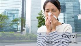  Presentation with sneezing - Presentation theme consisting of woman sneezing at outdoor in hong kong background and a light blue colored foreground