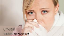  Presentation with sneezing - Slide set having woman-sneezing-having-a-flu background and a soft green colored foreground