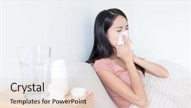  Presentation with sneezing - Slide deck featuring woman sneezing on bed background and a  colored foreground