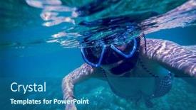  Presentation with banner blue - Beautiful presentation theme featuring woman-snorkeling-in-amazing-blue backdrop and a ocean colored foreground