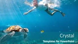  Presentation with fish turtle - Presentation having woman-snorkeling-in-clear-tropical background and a ocean colored foreground