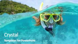  Presentation with land - PPT theme having woman snorkeling in tropical sea background and a teal colored foreground