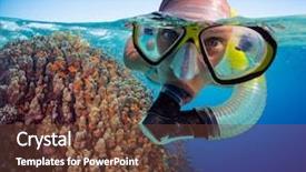  Presentation with under water life - PPT theme having woman snorkeling underwater fauna background and a tawny brown colored foreground