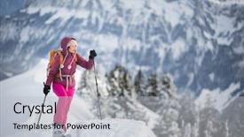  Presentation with snow mountain - PPT layouts featuring woman snowshoeing in high mountain background and a light gray colored foreground