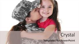  Presentation with army corp engineers - Presentation theme featuring woman soldier - mother in army uniform background and a mint green colored foreground