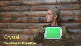  Presentation with camp - Presentation featuring woman-soldier-using-tablet-computer background and a tawny brown colored foreground