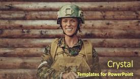 Presentation with camp - Presentation design with woman-soldier-using-tablet-computer background and a tawny brown colored foreground