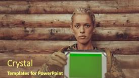  Presentation with camp - Slide set consisting of woman-soldier-using-tablet-computer background and a tawny brown colored foreground