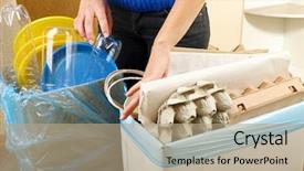  Presentation with microbial waste management - Slide deck having woman sorting waste close-up background and a coral colored foreground