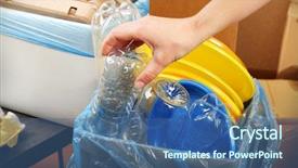  Presentation with plastic waste - Cool new theme with woman sorting waste close-up backdrop and a ocean colored foreground