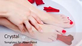  Presentation with foot treatment - Beautiful slide set featuring woman spa pedicure foot treatment backdrop and a  colored foreground