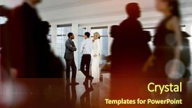  Presentation with city people walking - Amazing presentation theme having woman speaking - business people walking backdrop and a  colored foreground