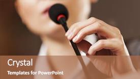  Presentation with audience - Audience pleasing presentation consisting of woman speaking - businesswoman standing on stage backdrop and a coral colored foreground