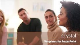  Presentation with speaking - Cool new slides with woman-speaking-at-support-group backdrop and a tawny brown colored foreground