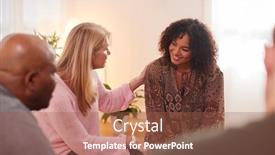  Presentation with community health - PPT theme consisting of woman-speaking-at-support-group background and a red colored foreground