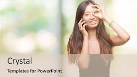  Presentation with speaking - PPT theme having woman speaking on the phone background and a  colored foreground