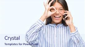  Presentation with speaking - PPT theme with woman speaking on the phone background and a  colored foreground