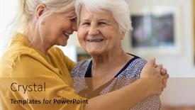  Presentation with elderly - Audience pleasing slide set consisting of woman-spending-time backdrop and a gold colored foreground
