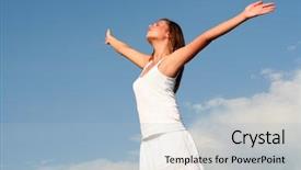  Presentation with woman hands raised to sky - Audience pleasing slides consisting of woman spreading arms to sky backdrop and a light blue colored foreground
