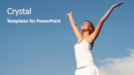  Presentation with woman hands raised to sky - Theme featuring woman spreading arms to sky background and a teal colored foreground