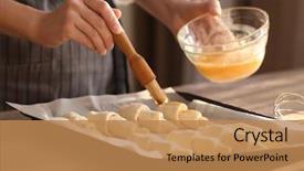  Presentation with egg - Theme with woman spreading egg yolk onto background and a coral colored foreground