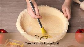  Presentation with puff pastry - Slide deck having woman spreading oil on puff pastry with brush background and a coral colored foreground