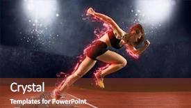  Presentation with colour blocking building blocks - PPT theme having woman sprinter leaving starting blocks background and a tawny brown colored foreground