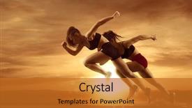  Presentation with blocks - Presentation design with woman sprinter leaving starting blocks background and a gold colored foreground