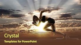  Presentation with colour blocking building blocks - Cool new presentation theme with woman sprinter leaving starting blocks backdrop and a tawny brown colored foreground