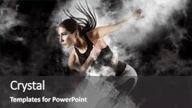  Presentation with leaving a job - Colorful PPT theme enhanced with woman sprinter leaving starting exploding backdrop and a dark gray colored foreground