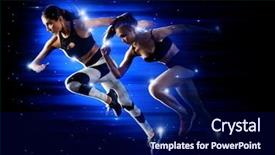  Presentation with leaving a job - Amazing presentation theme having woman sprinter leaving starting exploding backdrop and a  colored foreground