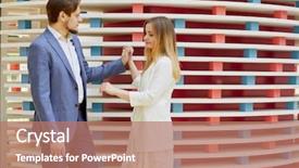  Presentation with man and woman - Cool new slides with woman stand near wooden construction backdrop and a coral colored foreground