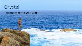  Presentation with atlantic - Presentation having woman-standin-on-rock-looking background and a light blue colored foreground