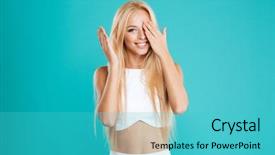  Presentation with blue earth eye - PPT layouts consisting of woman standing and covering eye background and a teal colored foreground