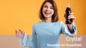  Presentation with pretty japanese - Cool new PPT layouts with woman standing and drinking soda backdrop and a light blue colored foreground