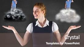  Presentation with digital image - Presentation design featuring woman standing between the good background and a gray colored foreground
