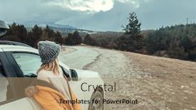  Presentation with bad weather - Cool new PPT theme with woman-standing-by-the-car backdrop and a coral colored foreground