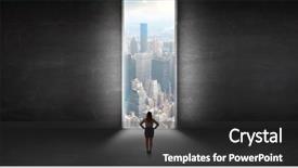  Presentation with dark room for interrogation - Audience pleasing slides consisting of woman standing in a dark backdrop and a dark gray colored foreground